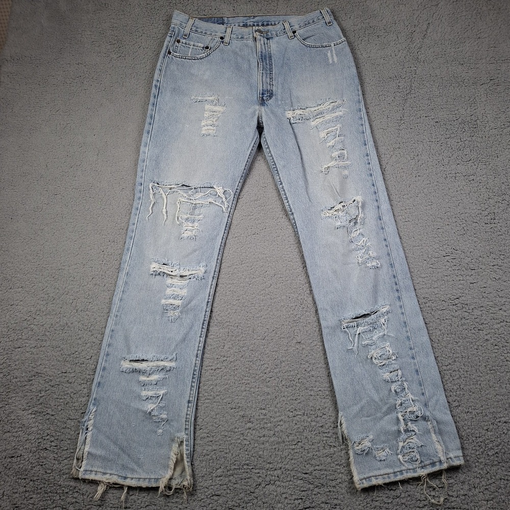 Vintage Levis 505s heavily distressed 34x34 thrashed jeans MADE IN USA